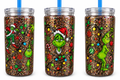 16 oz Grinch Christmas Lights Glitter Plastic Tumbler