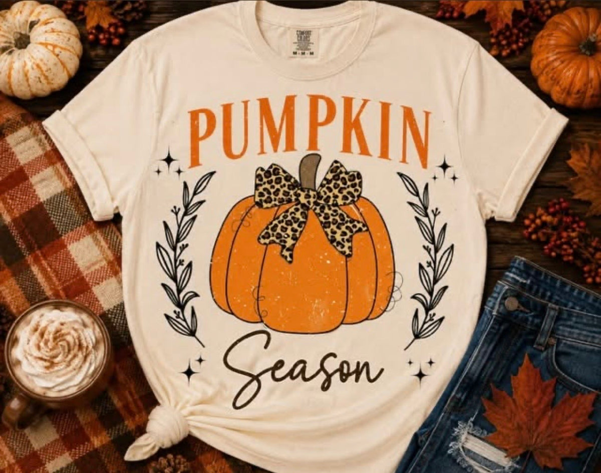 Pumpkin Season Shirt | Leopard Bow Pumpkin Tee | Cute Fall Thanksgiving Graphic Shirt