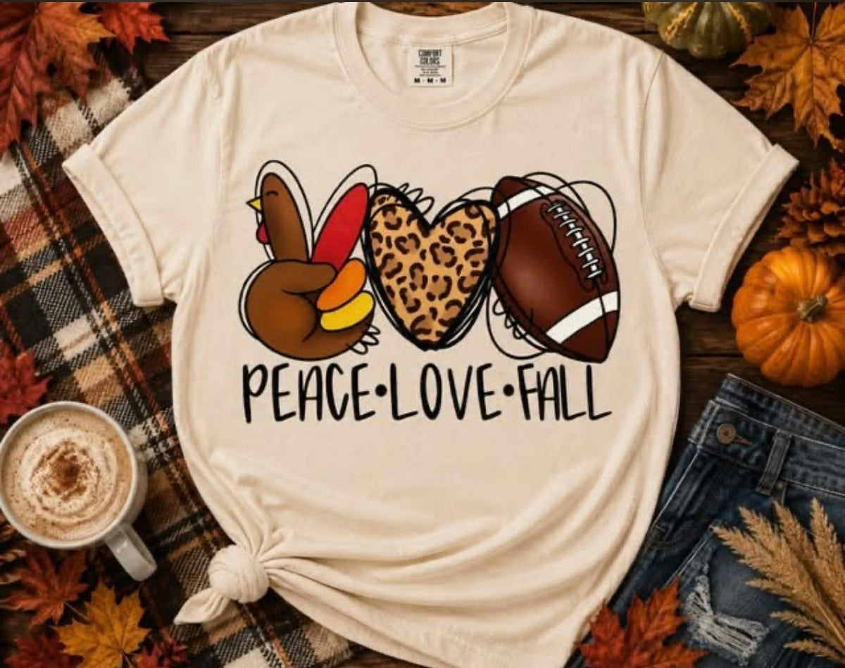 Peace Love Fall Football Graphic T-Shirt