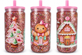16 oz Pink Gingerbread Christmas Glitter Plastic Tumbler