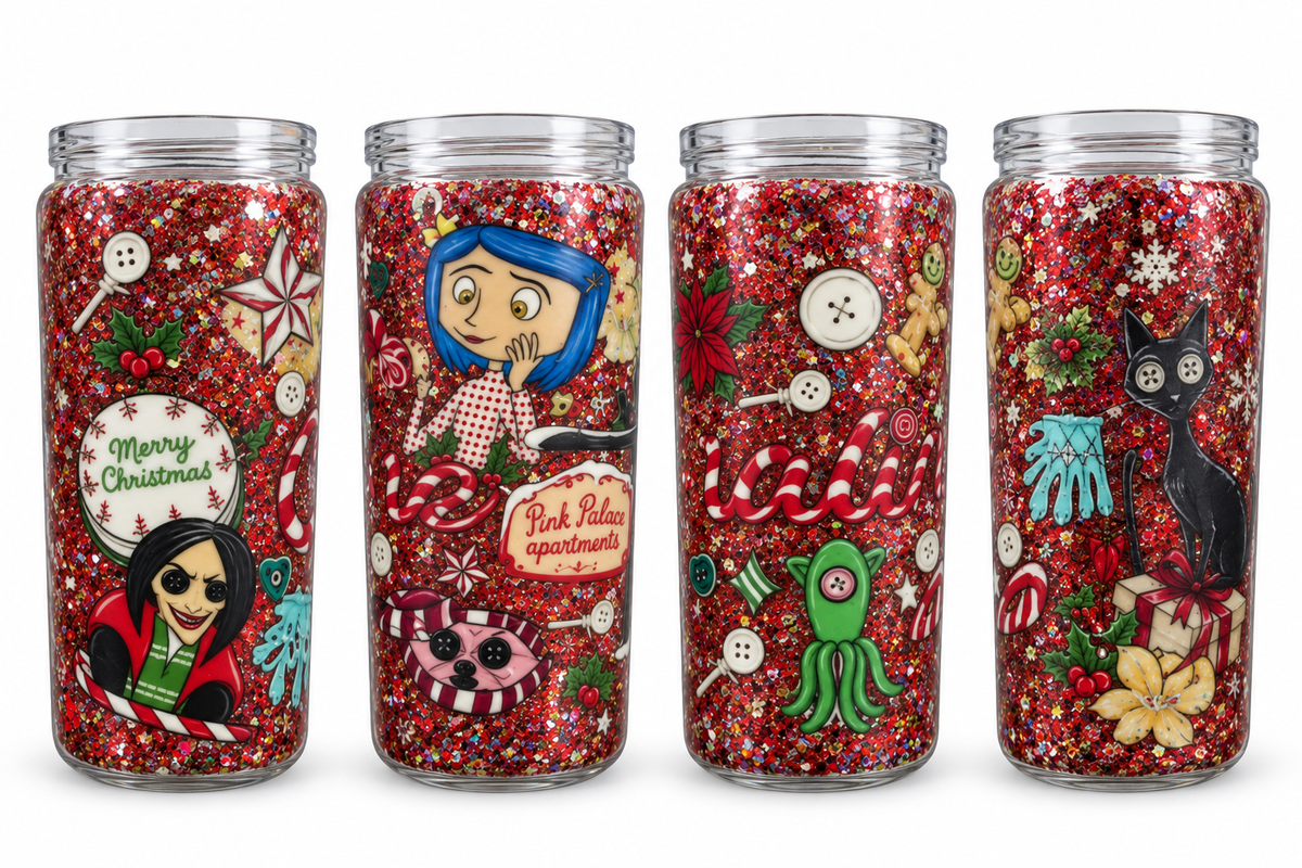 16 oz Coraline-Inspired Other World Glitter Plastic Tumbler