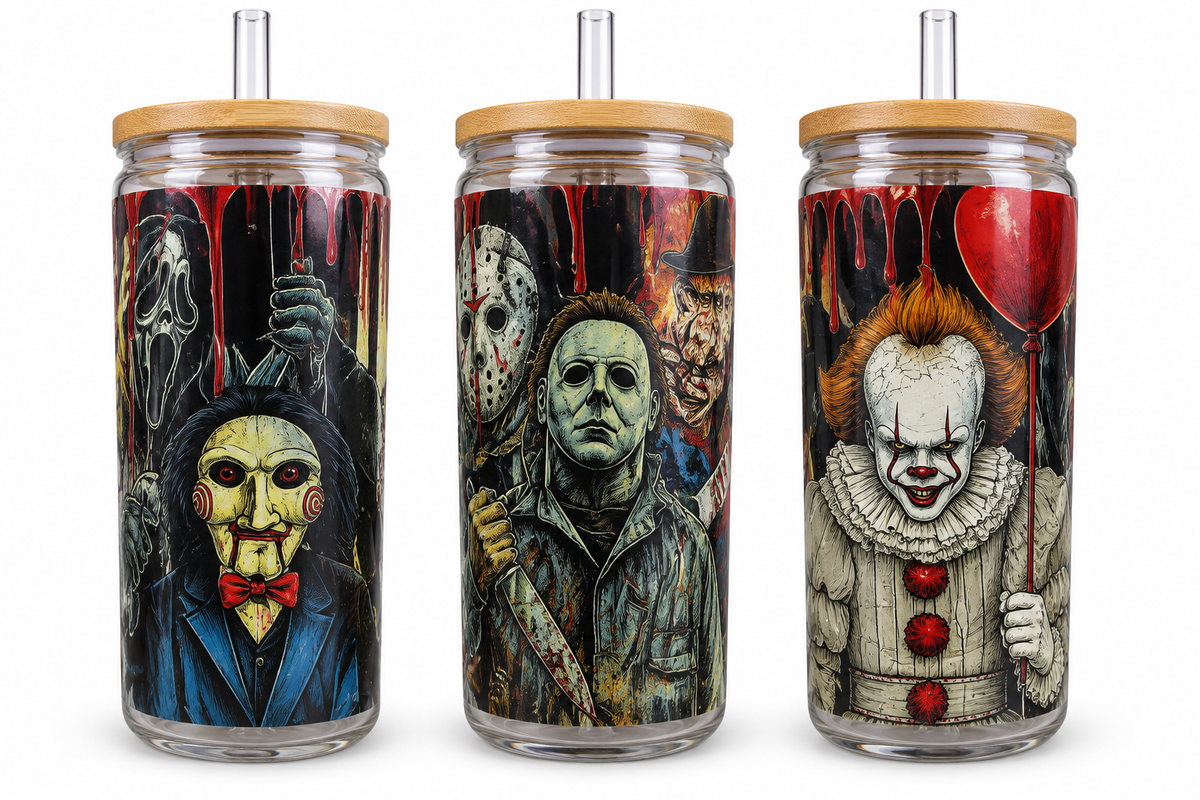 16 oz Horror Icons Glass Tumbler – Classic Slasher Collection