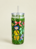 Coraline-Inspired Green Glitter Tumbler – 16 oz Character & Bow Cup