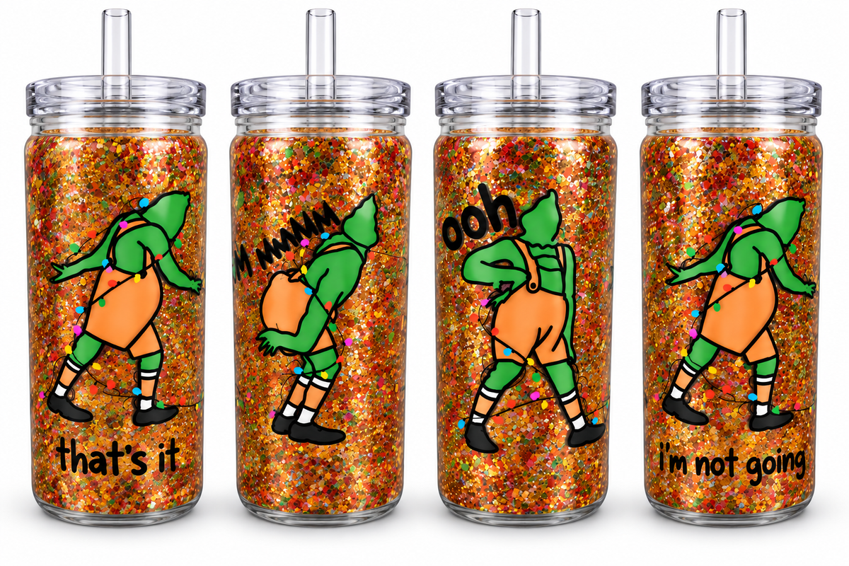 16 oz “I’m Not Going” Christmas Glitter Plastic Tumbler