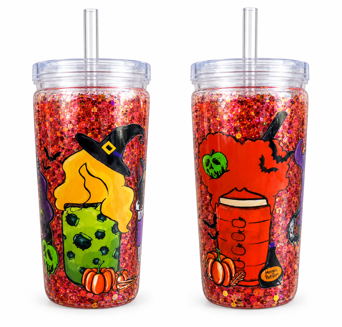 Spooky Magic Potion Glitter Tumbler – Witchy Halloween Cup